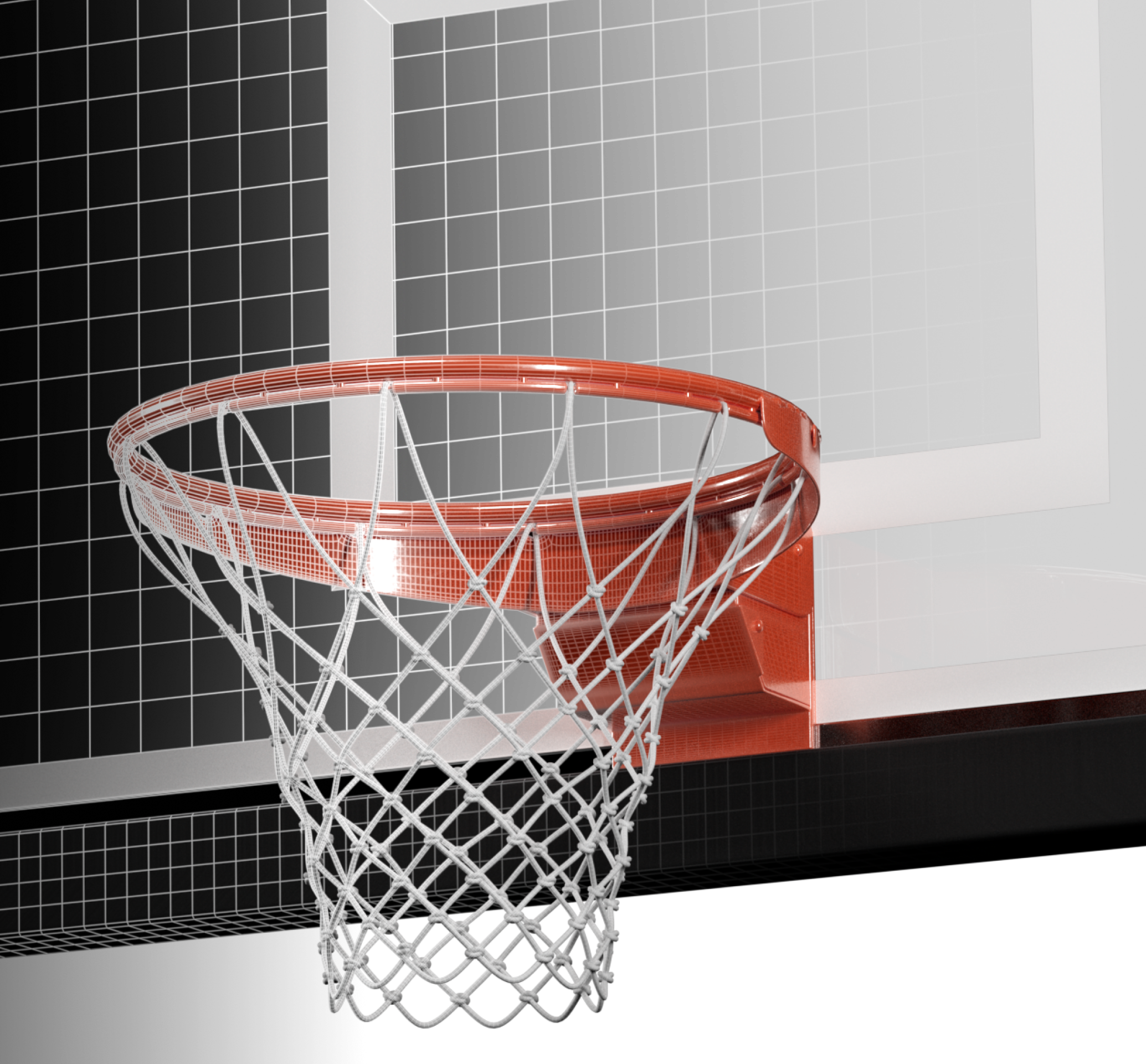 Rendered basketball net